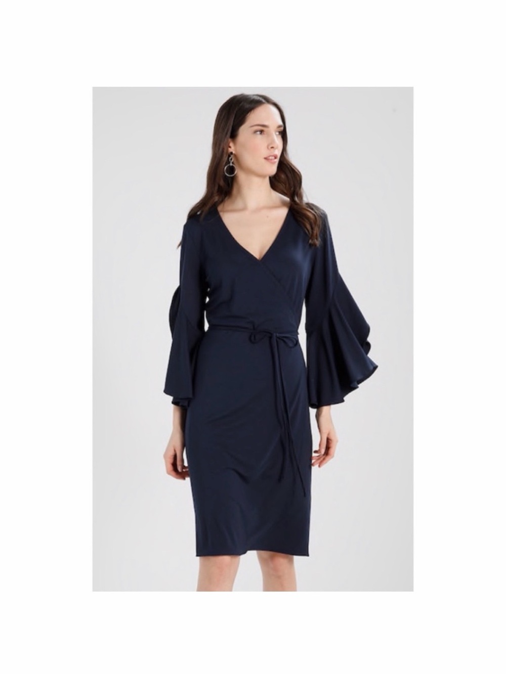 Banana Republic Navy True Wrap 3/4-length Statement Ruffled Bell Sleeves